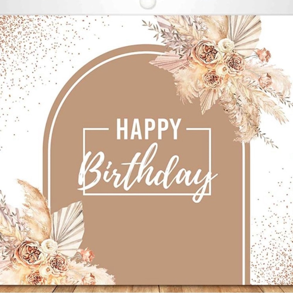 Boho happy birthday ,dark peach,tan, white